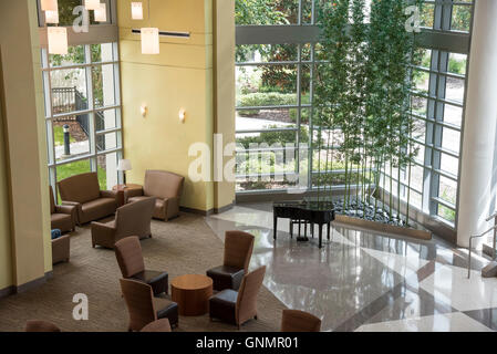 L'atrium du hall salon avec un piano et des chaises près de fenêtres Banque D'Images