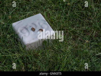 Penny sur pierre tombale militaire dans l'herbe Banque D'Images