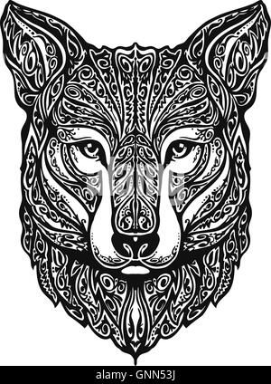 Fox ornementées ethnique ou un chien. Vector illustration Illustration de Vecteur