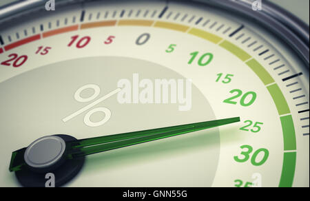 3D illustration d'un cadran avec l'aiguille pointant vers le vingt-cinq pour cent. Concept de croissance Banque D'Images