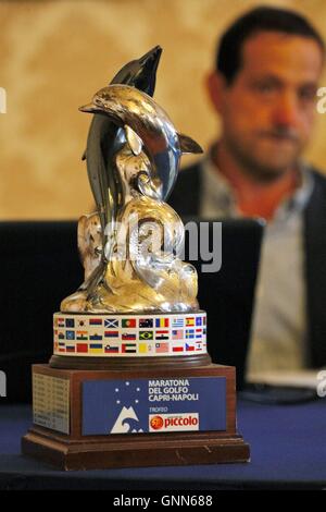 Napoli, Italie. Août 31, 2016. Ce matin, à St James Palace a tenu la conférence de presse pour l'étape de la Coupe du monde de natation, le célèbre Capri Naples. La conférence a été suivie par le Conseiller pour les sports de Naples Ciro Borriello, le président de la Campanie Cotena et organisateur des cônes d'athlètes Fiamme Oro groupe Natation participant à la course du 4 septembre 2016. © Fabio Sasso/Pacific Press/Alamy Live News Banque D'Images