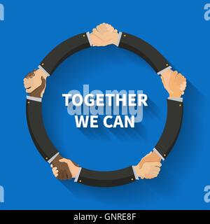 Les gens de différentes nations se serrer la main, conceptuel télévision illustration avec long shadow Illustration de Vecteur