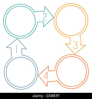 Cercles avec flèche de lignes colorées avec des zones de texte sur quatre positions Banque D'Images