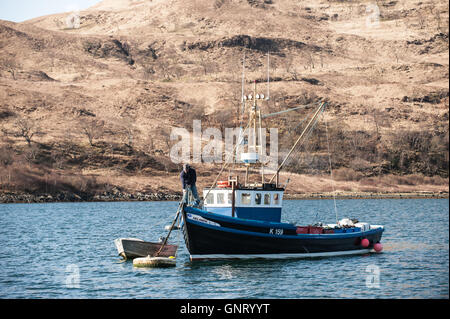 Tobermory, Royaume-Uni, shell pêcher avec son cutter au large de l'île de Mull Banque D'Images