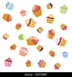 Motif Nice avec cupcakes colorés sur fond blanc Illustration de Vecteur