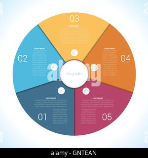 Éléments d'infographie modèle cinq étapes, position, pièces, avec zone de texte coloré, sous la forme de pétales de fleurs. Graphique à secteurs Illustration de Vecteur