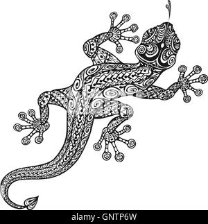 Lézard ethnique orné. Illustration vectorielle graphique vintage Illustration de Vecteur