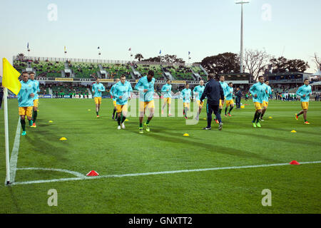 Perth, Australie. 1er septembre 2016. Qualificatif de la Coupe du Monde de Football. L'Australie contre l'Iraq. Les joueurs australiens réchauffer avant le début du jeu. Credit : Action Plus Sport Images/Alamy Live News Banque D'Images