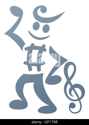 Un personnage mascotte faites de notes de musique et de solfège Banque D'Images