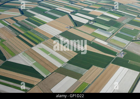VUE AÉRIENNE.Terres agricoles dans les polders près du Mont Saint-Michel.Manche, Normandie, France. Banque D'Images