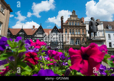 Fleurs d'été dans le Square, Shrewsbury, Shropshire, England, UK. Banque D'Images