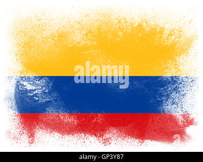 L'explosion de couleurs de peinture en poudre de Colombie-Britannique pavillon isolé sur fond blanc. Résumé de l'explosion des particules de poussière colorée. Banque D'Images