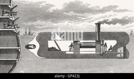 Sous-marin avec une bombe piège, 19e siècle Banque D'Images