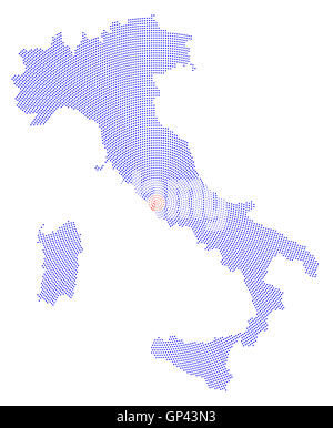 Italie map point motif radial. Des points bleus allant de la capitale Rome vers l'extérieur et forme l'ossature du pays. Banque D'Images