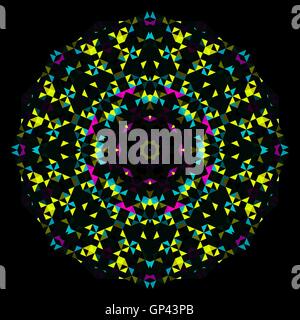 Résumé motif géométrique Kaléidoscope lumineux. Ornement Fleur ronde Illustration de Vecteur