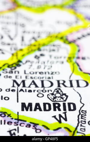 Close up de Madrid sur la carte, Espagne Banque D'Images