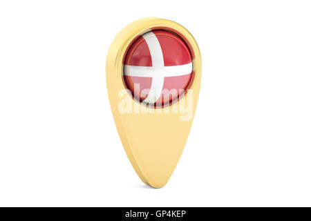 Pointeur de carte avec pavillon du Danemark, 3D Rendering isolé sur fond blanc Banque D'Images