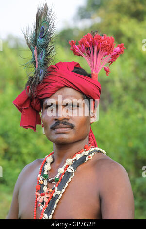 Gendi danseur, bastar, Chhattisgarh, Inde, Asie Banque D'Images