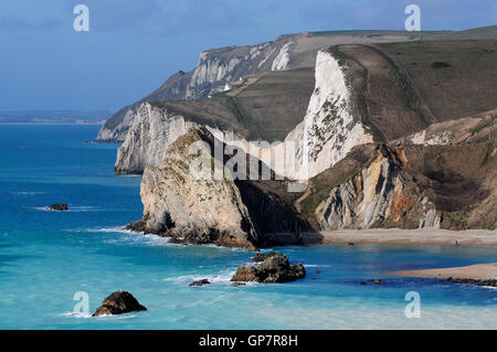 Swyre la tête la tête et bat sur la côte jurassique du Dorset, UK Banque D'Images