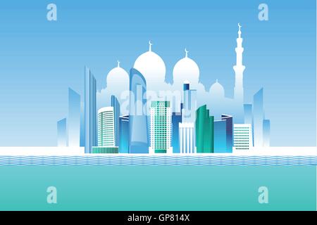 Dubai cityscape with skyscrapers et mosquée blanche vector illustration Illustration de Vecteur