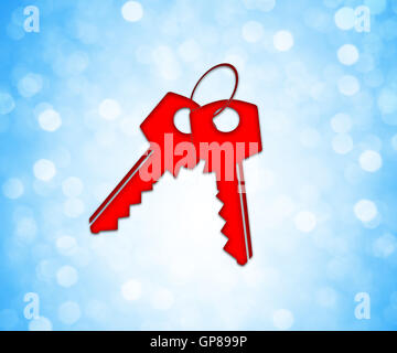 Touches de couleur rouge sur une icône de l'arrière-plan flou bleu Banque D'Images