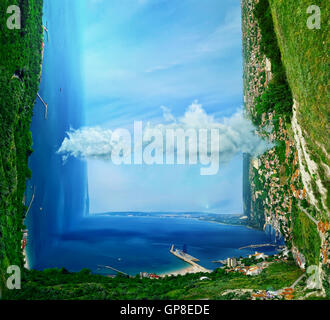 Beau paysage en trois dimensions de la côte de la mer. Maison de vacances voyage, travel concept Banque D'Images