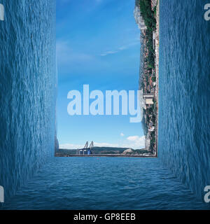 Trois dimensions du paysage surréaliste une côte de la mer. Vacances d'arrière-plan Banque D'Images