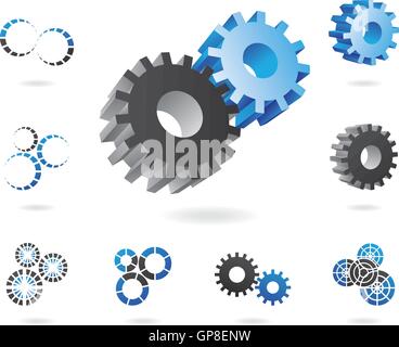 Un ensemble de rouages bleu et noir en 2d et 3d de formes complexes Illustration de Vecteur