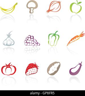 Icon Set de divers fruits et légumes Illustration de Vecteur