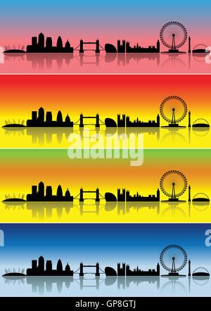 Silhouettes de Londres en différentes couleurs représentant les quatre saisons Illustration de Vecteur