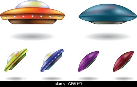 Les objets volants non identifiés colorés isolé caricatures vecteur Illustration de Vecteur