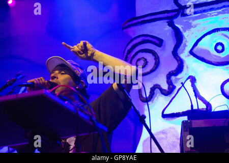 Dorset, UK. 2 Septembre, 2016. Animal Collective garniture du jour 2 de la fin de la route 2016 sur la scène du Festival Woods dans Larmer Tree Gardens dans le Dorset. Photo date : vendredi 2 septembre 2016. Credit : Roger Garfield/Alamy Live News Banque D'Images