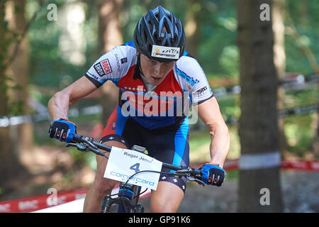 Landquart, Suisse. 3e septembre 2016. Gagnant au cours de l'Jenni Roger Grisons mountainbike championnats dans Landquart. Crédit : Rolf Simeon/bildgebend.ch/Alamy Live News. Banque D'Images