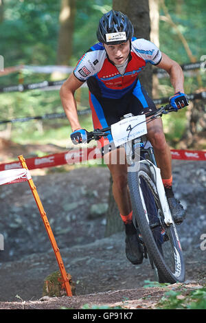 Landquart, Suisse. 3e septembre 2016. Gagnant au cours de l'Jenni Roger Grisons mountainbike championnats dans Landquart. Crédit : Rolf Simeon/bildgebend.ch/Alamy Live News. Banque D'Images