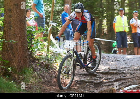 Landquart, Suisse. 3e septembre 2016. Gagnant au cours de l'Jenni Roger Grisons mountainbike championnats dans Landquart. Crédit : Rolf Simeon/bildgebend.ch/Alamy Live News. Banque D'Images