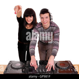 Dj et belle fille danse musique Banque D'Images