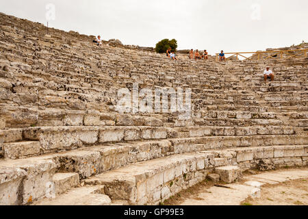 L'Amphithéâtre, Site archéologique de Segesta, Segesta, province de Trapani, Sicile, Italie Banque D'Images