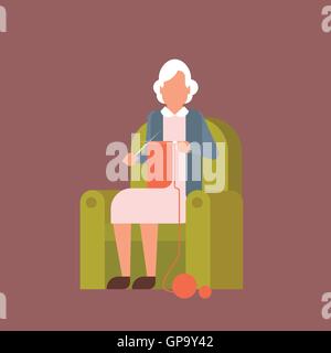 Grand-mère Sitting in Armchair Kniting Illustration de Vecteur