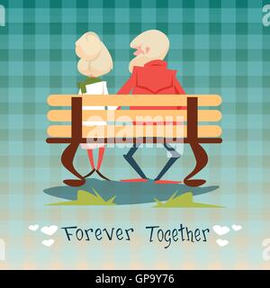 Senior Couple Sitting on Bench pour toujours ensemble les grands-parents Day Greeting Card Illustration de Vecteur