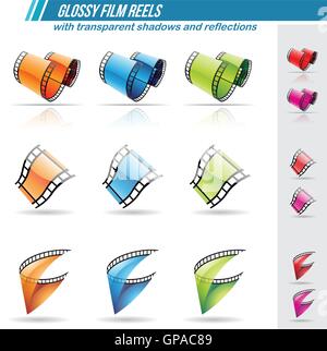 Vector Illustration de bobines de film transparent brillant avec des ombres et des reflets, isolé sur fond blanc Illustration de Vecteur