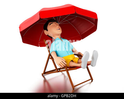 3d illustration. Homme détendu sur une chaise de plage. Vacances concept. Isolé sur fond blanc. Banque D'Images