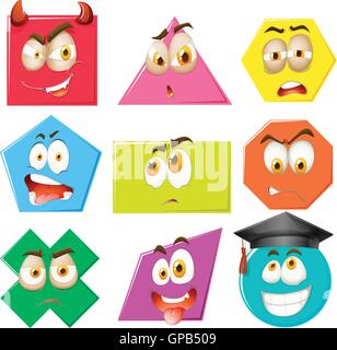 Des formes différentes avec des expressions faciales illustration Illustration de Vecteur
