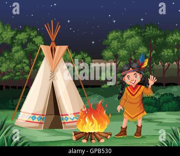 Au Red Indian camp illustration Illustration de Vecteur