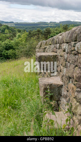 Stile sur muret de pierres sèches, Derbyshire, Angleterre, RU Banque D'Images