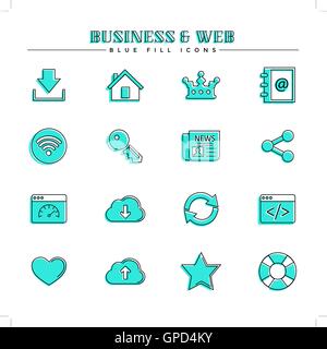 Business et Web, contenu bleu icons set Illustration de Vecteur