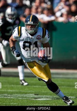 25 octobre, 2009 ; Oakland, CA, USA ; New York Jets tight end Dustin Keller (81) au cours du deuxième trimestre contre les Oakland Raiders au Oakland-Alameda County Coliseum. New York Oakland défait 38-0. Banque D'Images