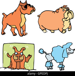 Ensemble de caricature drôle de chiens. Vector cartoon illustrations. Banque D'Images