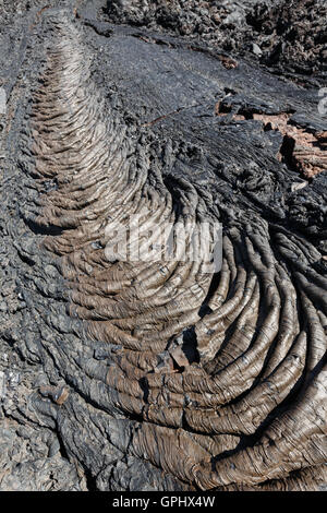 Beau paysage volcanique de la péninsule du Kamtchatka : voir le champ de lave de l'éruption volcanique du volcan Plosky Tolbachik active. Banque D'Images