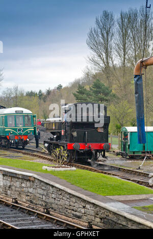 Ex-GWR loco 1369 réservoir pannier à Ashburton station sur le chemin de fer du sud du Devon, England, UK Banque D'Images