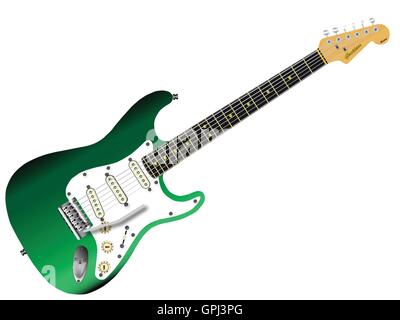 Une guitare électrique solid body traditionnel en vert isolés sur fond blanc. Illustration de Vecteur
